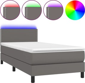 vidaXL szürke műbőr rugós ágy matraccal és LED-del 100x200 cm