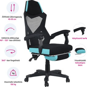 Irodai/gamer szék, fekete/neomint, teherbírás 150 kg, JORIK NEW