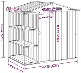 szürke vas kerti fészer állvánnyal 205 x 130 x 183 cm