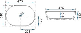 Erga Della, pultra szerelhető mosdó 475x340x140 mm, fényes fehér, ERG-V03-DELLA48-WH
