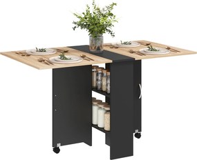HOMCOM Összecsukható Étkezőasztal Konyhai Asztal Kerekekkel 4-6 Fő Részére 75x140x75 cm Természetes és Fekete | Aosom