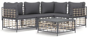 5 részes antracitszürke polyrattan kerti ülőgarnitúra párnákkal