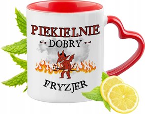 Fodrász bögre Piros, szív alakú füllel Ajándék