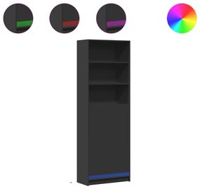 fekete szerelt fa magasszekrény LED-ekkel 69x 32,5 x 200 cm