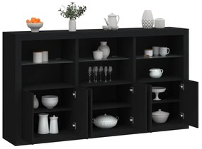 fekete tálalószekrény LED-világítással 181,5 x 37 x 100 cm