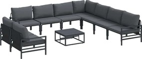 vidaXL Kerti Kanapé Szett párnával 10 pcs Fekete Acél