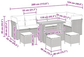 10 darabos kert kanapé szett párnákkal fekete poli rattan akáciával, 4 darabos kert étkező szett párnákkal fekete poli rattan akáciával