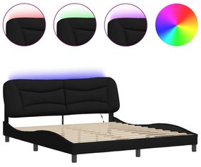 fekete szövet ágykeret LED-es matrac nélkül 180 x 200 cm