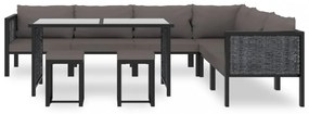 9 részes antracitszürke kerti polyrattan ülőgarnitúra párnákkal