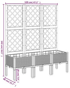 szürke PP rácsos kerti ültetőláda 120 x 40 x 142 cm