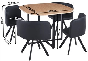 Étkező szett 1+4, tölgy/fekete, BEVIS NEW