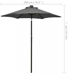antracitszürke alumínium napernyő LED-világítással 200 x 211 cm