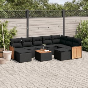 10 részes fekete polyrattan kerti ülőgarnitúra párnákkal