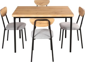 Étkezőgarnitúra 1+4, világos tölgy/szürke/fekete, MADIO