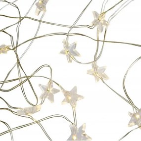 Led girland csillagok, hideg fehér szín, 200 cm, IP20, 2x Aa elem