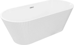 Mexen Yara szabadon álló, bordázott kád 170 x 75 cm, fehér, króm túlfolyó - 52861707500-01