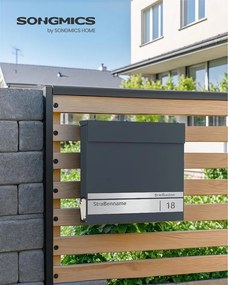 SONGMICS Személyre Szabható Postaláda Névtáblával és Zárral, Antracitszürke