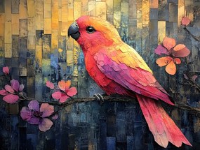 Vászonkép Canvas Madár Papagáj Virágok Grafika 80x60