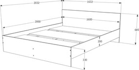 Pietro II NEW Kétszemélyes ágykeret 160x200, ágyráccsal Fehér