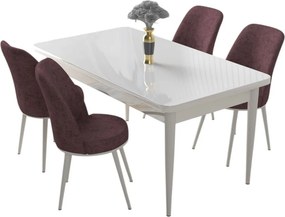 Nil étkezőgarnitúra, fehér-púderrózsaszín, 110 cm