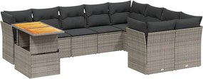vidaXL 10 részes szürke polyrattan kerti ülőgarnitúra párnákkal