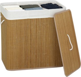 HOMCOM bambusz ruhásszennyes tetővel, 144 l, 3 rekeszes, levehető mosható bélésekkel és fogantyúkkal, mosókonyhába vagy hálószobába, 60 x 40 x 60 cm,