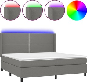 vidaXL sötétszürke szövet rugós és LED-es ágy matraccal 200x200 cm