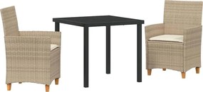 vidaXL Kert étkező szett 3 pcs Bézs polirattan