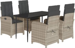 vidaXL 5részes világosszürke polyrattan kerti étkezőgarnitúra párnával