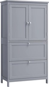 Álló Fürdőszobai Szekrény 2 Fiókkal és 2 Ajtóval, 30 x 60 x 110 cm, szürke