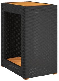 fekete polyrattan kerti kisasztal fa asztallappal 60x40x75 cm