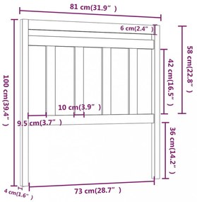 fekete tömör fenyőfa ágyfejtámla 81 x 4 x 100 cm