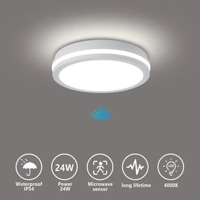 Brilagi - LED kültéri lámpatest érzékelővel BENE LED/24W/230V átm. 26 cm fehér IP54