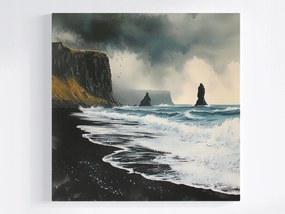 Vászonkép Canvas Tájkép Izland Vik Óceán Sziklák Tengerpart Vihar 80x80