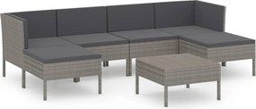vidaXL 7 részes szürke polyrattan kerti ülőgarnitúra párnákkal
