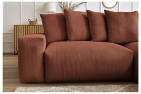 Terrakotta színű kordbársony kinyitható-tárolóhelyes sarokkanapé Voltaire – Bobochic Paris