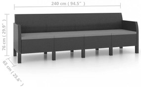 4 személyes antracit PP rattan kerti kanapé párnákkal