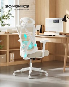 SONGMICS ergonomikus irodai szék, magasságállítható, fehér-bézs