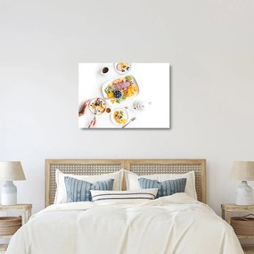 Tányérok gyümölcsökkel az asztalon képe (üvegen) (70x50 cm)