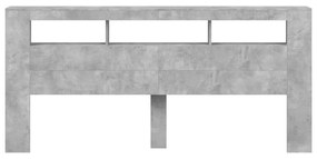 betonszürke szerelt fa LED-es fejtámla 220x18,5x103,5 cm