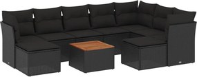 vidaXL 10 részes fekete polyrattan kerti ülőgarnitúra párnákkal