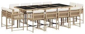 vidaXL 13 részes bézs polyrattan kerti étkezőgarnitúra párnákkal