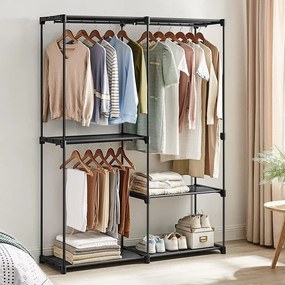 Ruhaszekrény, hordozható szekrény, ruhatartó, 138 x 43 x 182 cm, fekete