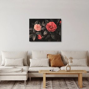 Üveg kép - Vörös virágok sötét háttér előtt (70x50 cm)