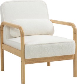 HOMCOM Karosszék - Modern Fehér Fotellal és Fa Lábakkal, Nagy Ülés, Párnával, Bouclé Stílus, Kárpitozott Hálószobába | Aosom