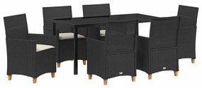vidaXL Kert étkező szett 7 pcs Fekete polirattan