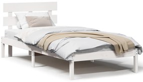 Ágykeret Fejtámlával Fehér 90x200 cm Tömör Fa Fenyő