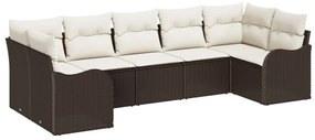 7 Darabos Kerti Sofa Szett Párnákkal Barna Poli Rattan