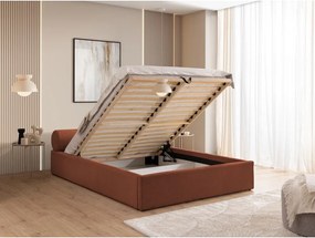 Terrakotta színű kárpitozott ágyneműtartós franciaágy ágyráccsal 160x200 cm Cille – Ropez