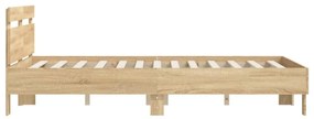 sonoma tölgy színű szerelt fa ágykeret fejtámlával 120x200 cm